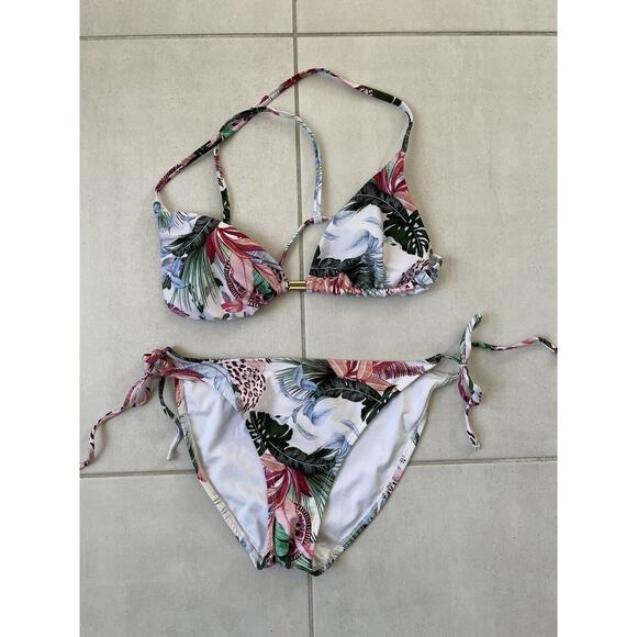 Kian D. Swim String Bikini Set Triangle Multicolor Floral Swimwear - Picture 1 of 9